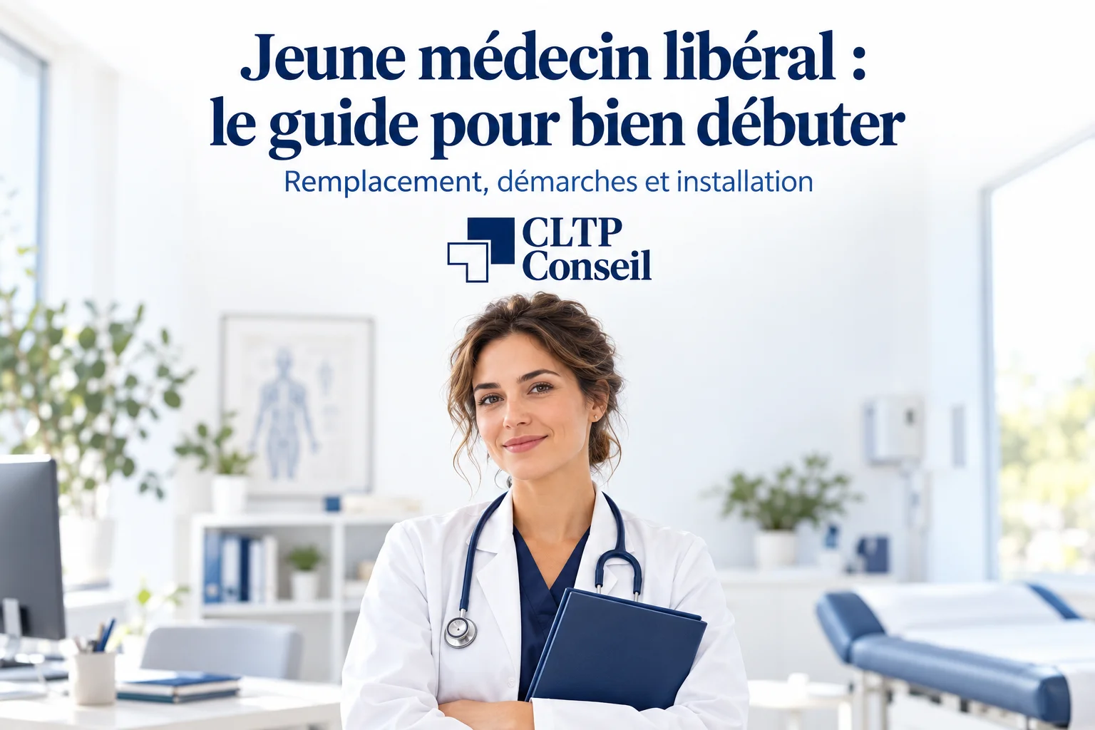 Jeune médecin dans son cabinet, illustrant le guide pour débuter en libéral